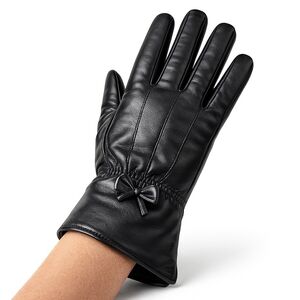 Vintage Black Leather Ladylike Bow Gloves M/L